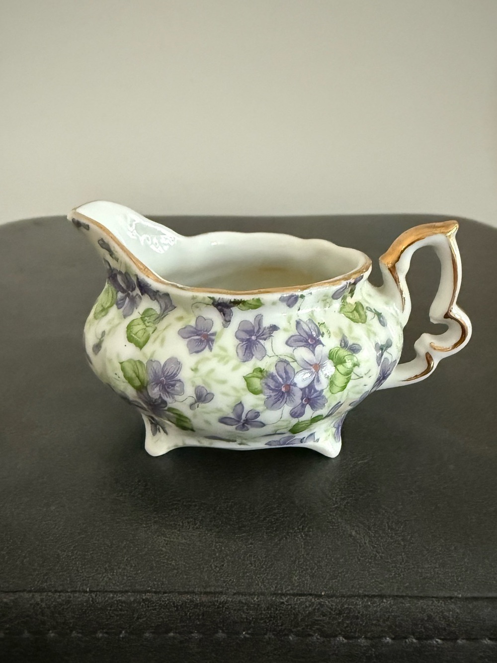 Lefton Purple Floral Porcelain Chintz Creamer with Gold Trim